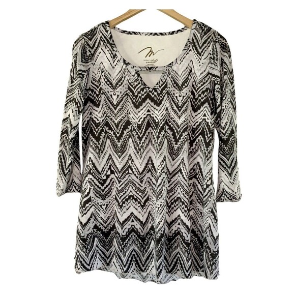 MIRACLEBODY MIRACLE SUIT WHITE BLACK TUNIC BLOUSE TOP POWER LINER SIZE MEDIUM - Picture 1 of 8